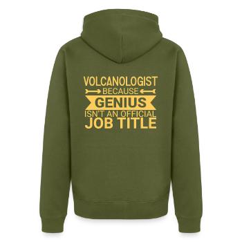 Volcanologist Genius Volcanology - Unisex Premium Organic Zip Hoodie - khaki - Back - Nico (187cm)