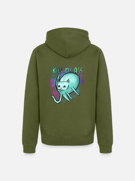 Kiss My Ass Cat - Unisex Premium Bio Zip Hoodie - Khaki