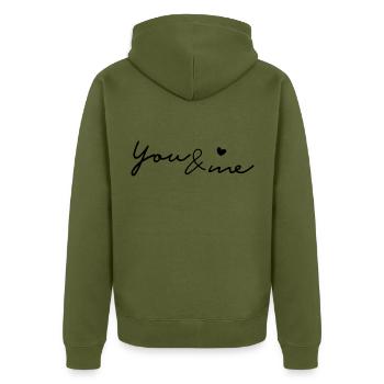 Friends love partnership marriage saying gift - Unisex Premium Organic Zip Hoodie - khaki - Back - Nico (187cm)
