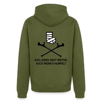 Gipsbein - Unisex Premium Bio Zip Hoodie - Khaki - Hinten - Nico (187cm)