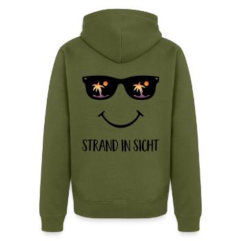 Strand - Unisex Premium Bio Zip Hoodie - Khaki - Hinten - Nico (187cm)