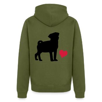 pug - Unisex Premium Organic Zip Hoodie - khaki - Back - Nico (187cm)