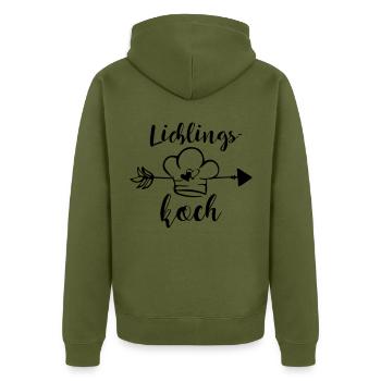 Lieblingskoch kochen Hobbykoch Spruch Geschenk - Unisex Premium Bio Zip Hoodie - Khaki - Hinten - Nico (187cm)
