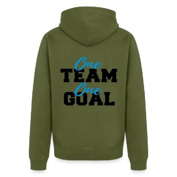 Team Work Goal Sport Team Goal Gift Idea - Unisex Premium Organic Zip Hoodie - khaki - Back - Nico (187cm)