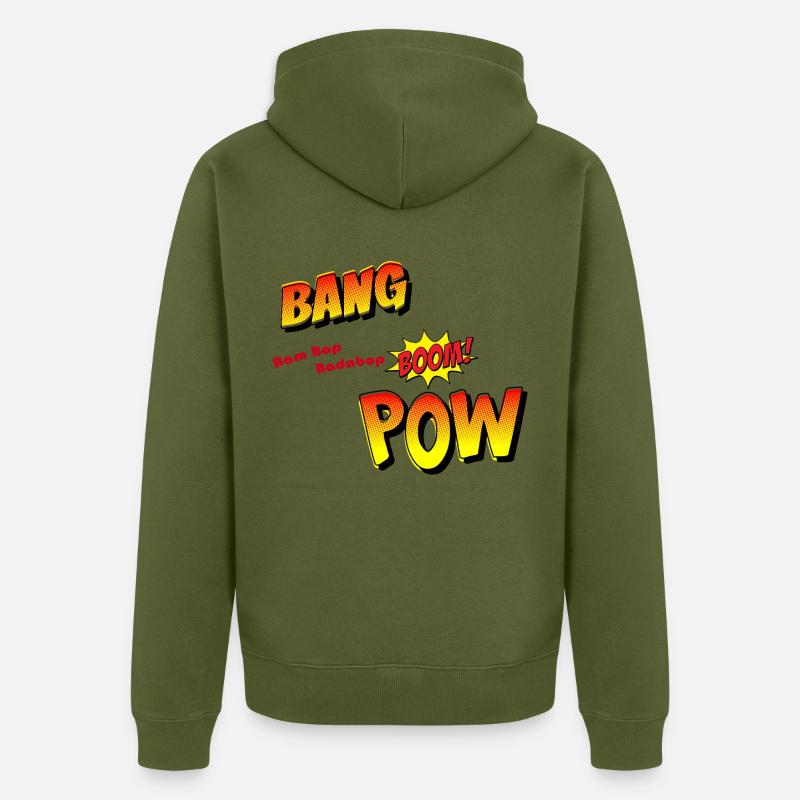 Bang Boom Pow - Bande dessinée - Veste à capuche bio Premium Unisexe - kaki