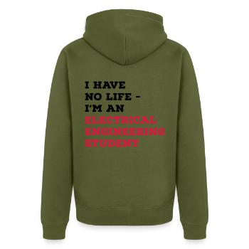 Electrical Engineering Studies - Unisex Premium Organic Zip Hoodie - khaki - Back - Nico (187cm)