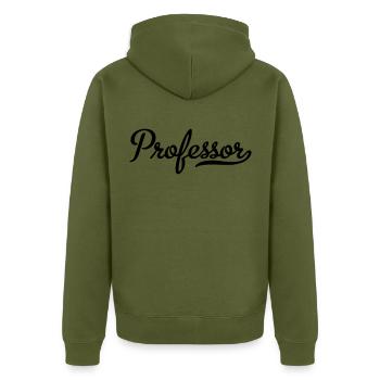 Professor - Unisex Premium Bio Zip Hoodie - Khaki - Hinten - Nico (187cm)