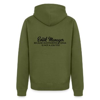 Event Manager - Unisex Premium Organic Zip Hoodie - khaki - Back - Nico (187cm)