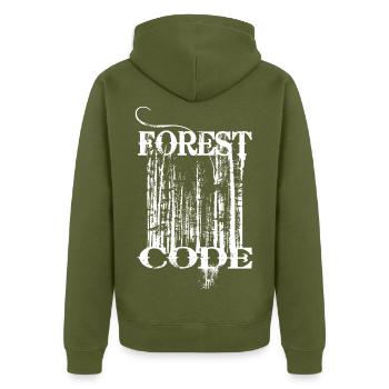Forest Code - Unisex Premium Organic Zip Hoodie - khaki - Back - Nico (187cm)