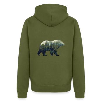 be strong. Bear, Forest - Unisex Premium Organic Zip Hoodie - khaki - Back - Nico (187cm)