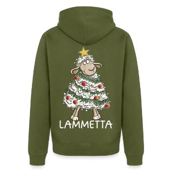 Lammetta Schaf I Weihnachten Lametta Wortspiel - Unisex Premium Bio Zip Hoodie - Khaki - Hinten - Nico (187cm)