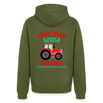 Chemise d'agriculteur • Agriculteur • Cadeau tracteur - Veste à capuche bio Premium Unisexe - kaki - Dos - Nico (187cm)