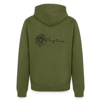 Mylove Rose - Unisex Premium Bio Zip Hoodie - Khaki - Hinten - Nico (187cm)