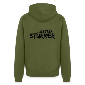 Fußball T-Shirt Bester Stürmer Geschenk - Unisex Premium Bio Zip Hoodie - Khaki - Hinten - Nico (187cm)