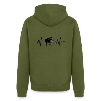 Herzschlag - Klavier, Piano, Puls, Frequenz - Unisex Premium Bio Zip Hoodie - Khaki - Hinten - Nico (187cm)