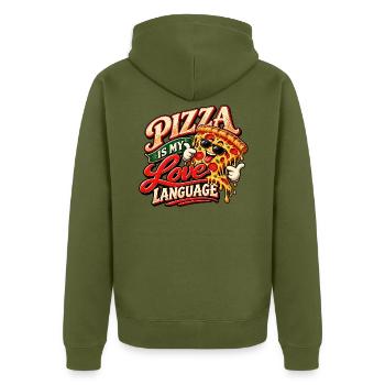 Pizza ist meine Liebessprache – lustiger Pizzaliebhaber - Unisex Premium Bio Zip Hoodie - Khaki - Hinten - Nico (187cm)