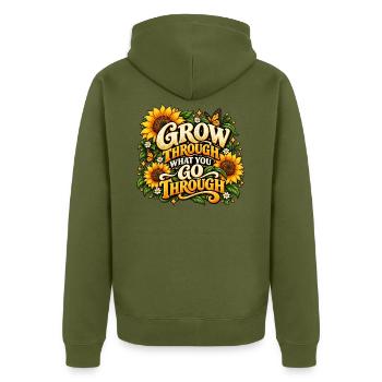 Wechsle durch das, was du durchmachst | Sonnenblume - Unisex Premium Bio Zip Hoodie - Khaki - Hinten - Nico (187cm)