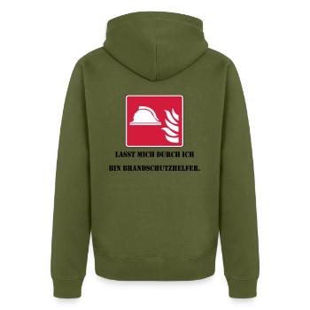 Lasst mich durch ich bin Brandschutzhelfer - Unisex Premium Bio Zip Hoodie - Khaki - Hinten - Nico (187cm)
