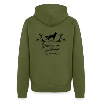 Geboren um zu Kuscheln - Unisex Premium Bio Zip Hoodie - Khaki - Hinten - Nico (187cm)