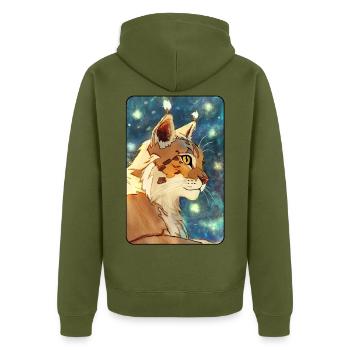 Luchs im Profil - Unisex Premium Bio Zip Hoodie - Khaki - Hinten - Nico (187cm)