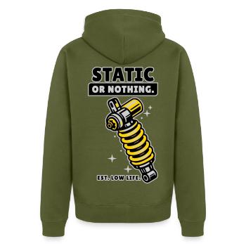 Static Or Nothing Low Life Tuning Design - Unisex Premium Bio Zip Hoodie - Khaki - Hinten - Nico (187cm)