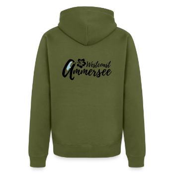 Ammersee Weastcoast Blume - Unisex Premium Bio Zip Hoodie - Khaki - Hinten - Nico (187cm)