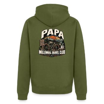 Papa – Millennial Gravel Club - Unisex Premium Bio Zip Hoodie - Khaki - Hinten - Nico (187cm)
