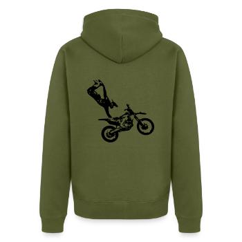 Motocross - Unisex Premium Bio Zip Hoodie - Khaki - Hinten - Nico (187cm)