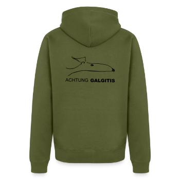 Achtung Galgitis - Unisex Premium Bio Zip Hoodie - Khaki - Hinten - Nico (187cm)