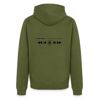 Music - Unisex Premium Bio Zip Hoodie - Khaki - Hinten - Nico (187cm)