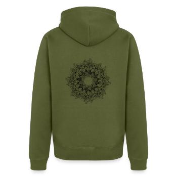 Blumenkranz - schwarz - Unisex Premium Bio Zip Hoodie - Khaki - Hinten - Nico (187cm)