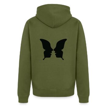 illusion - Unisex Premium Organic Zip Hoodie - khaki - Back - Nico (187cm)