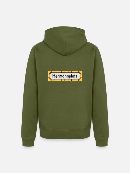 Hermannplatz NEUKÖLLN - Unisex Premium Bio Zip Hoodie - Khaki