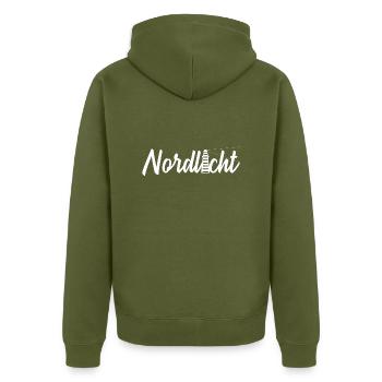 Nordlicht Spruch mit Leuchtturm Ostsee Meer - Unisex Premium Bio Zip Hoodie - Khaki - Hinten - Nico (187cm)
