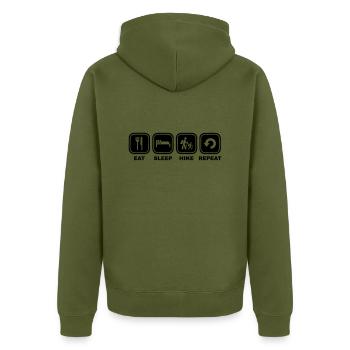 Eat sleep Hike Repeat across - Unisex Premium Organic Zip Hoodie - khaki - Back - Nico (187cm)