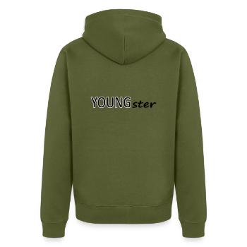 Youngster Jugendlicher Jugend Jugendliche - Unisex Premium Bio Zip Hoodie - Khaki - Hinten - Nico (187cm)