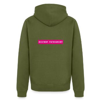 Le féminisme détruit le patriarcat - Veste à capuche bio Premium Unisexe - kaki - Dos - Nico (187cm)