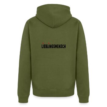 Lieblingsmensch - Unisex Premium Bio Zip Hoodie - Khaki - Hinten - Nico (187cm)