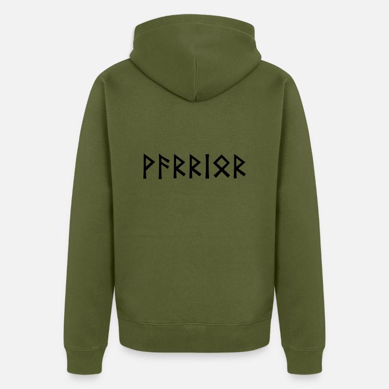 Guerrier - en script runique - Veste à capuche bio Premium Unisexe - kaki