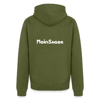 Moinsager Nordsee Meer Norddeutschland - Unisex Premium Bio Zip Hoodie - Khaki - Hinten - Nico (187cm)