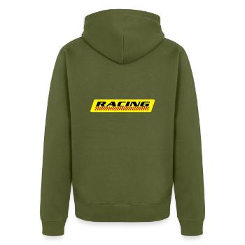 RACING - Unisex Premium Bio Zip Hoodie - Khaki - Hinten - Nico (187cm)