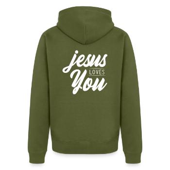 Proverbes chrétiens - Veste à capuche bio Premium Unisexe - kaki - Dos - Nico (187cm)