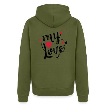 My Love - Lettrage Sweet Love dans la conception de bande dessinée - Veste à capuche bio Premium Unisexe - kaki - Dos - Nico (187cm)