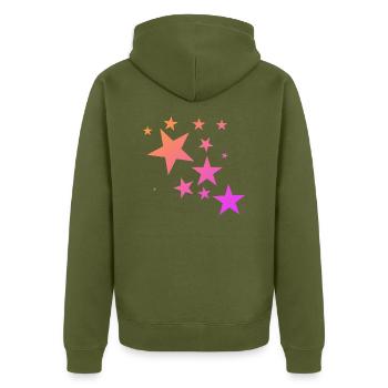 Pink Orange Bunte Sterne Sternenteppich Muster - Unisex Premium Bio Zip Hoodie - Khaki - Hinten - Nico (187cm)