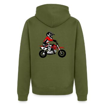 Kinder Motocross - KIDS MX - Unisex Premium Bio Zip Hoodie - Khaki - Hinten - Nico (187cm)