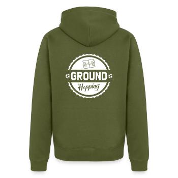 Fan de football en herbe loin blanc rond - Veste à capuche bio Premium Unisexe - kaki - Dos - Nico (187cm)