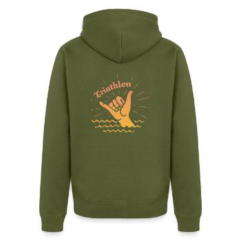Triathlon - Unisex Premium Organic Zip Hoodie - khaki - Back - Nico (187cm)