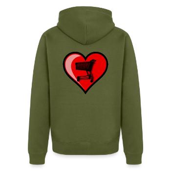 Coeur avec paniers Shopping plaisir de la consommation - Veste à capuche bio Premium Unisexe - kaki - Dos - Nico (187cm)