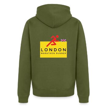 London - Unisex Premium Bio Zip Hoodie - Khaki - Hinten - Nico (187cm)
