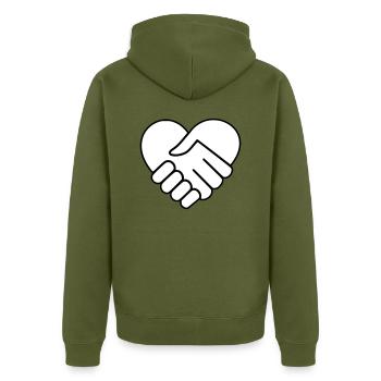 Hand in hand heart white - Unisex Premium Organic Zip Hoodie - khaki - Back - Nico (187cm)